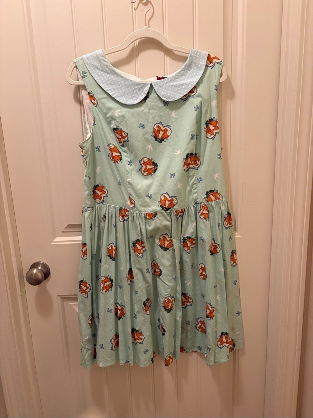 Hell Bunny Vixey Foxy Fox Print Mint Green Mini Dress Peter Pan Collar 2XL